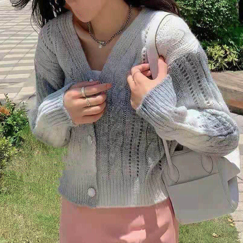 Cardigan en Maille pour Femme Décontracté Boutonné avec Tricot Torsadé Manches Volumineuses