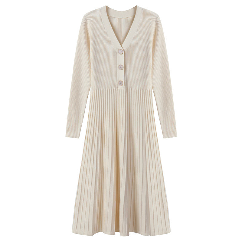 Damen Strickkleid mit Knopfverschluss und gerippter Struktur Amawinc
