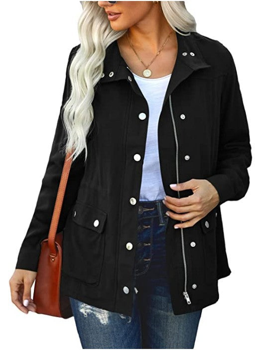 Damen Alltagsjacke mit funktionalen Taschen und Kapuze Amawinc