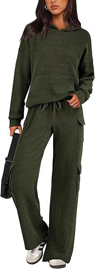 Damen Bequemes Lounge-Set mit Kapuze und weiten Hosen Amawinc