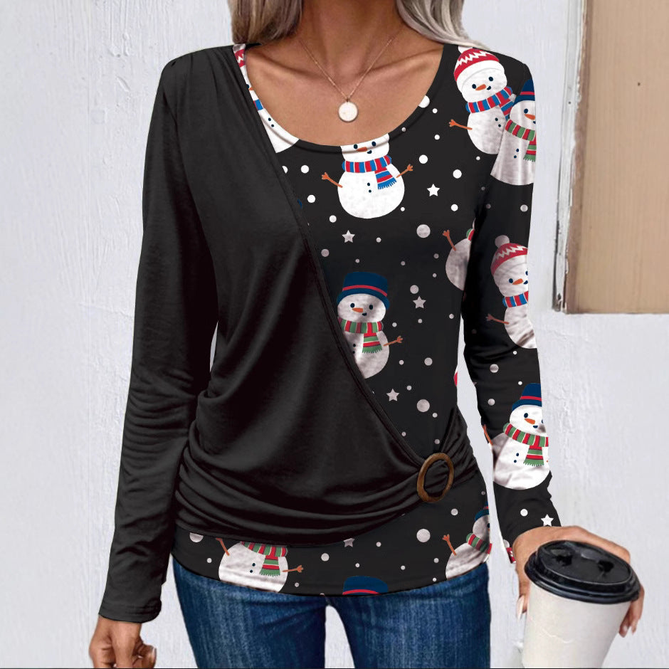 Damen Langarmshirt mit kreativem Weihnachtsdesign und praktischen Rüschendetails Amawinc