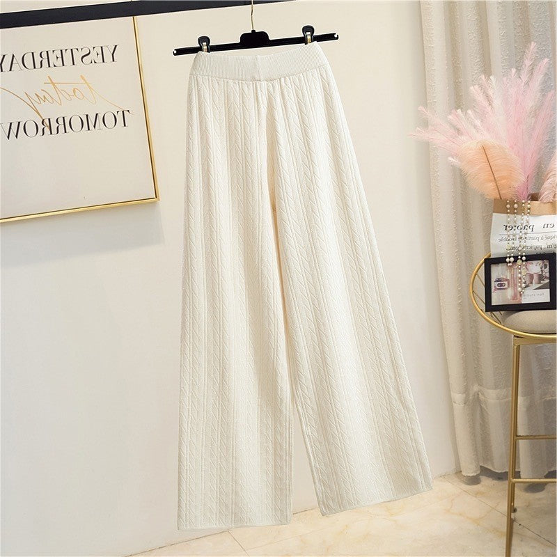 Damen Weite Strickhose mit Zopfmuster Amawinc