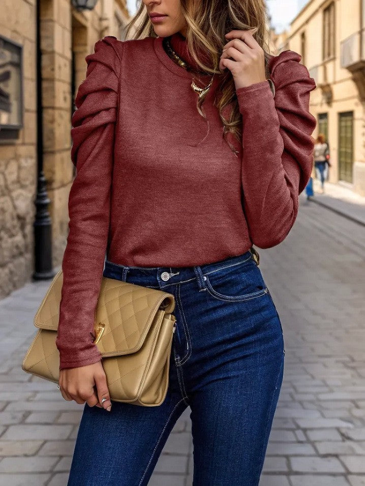 Pull Femme Tricot Doux Coupe Regular Manches Bouffantes Col Rond Style Décontracté Nordisk Flair