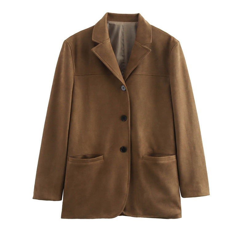 Damen Elegante Suedeblazerjacke Amawinc