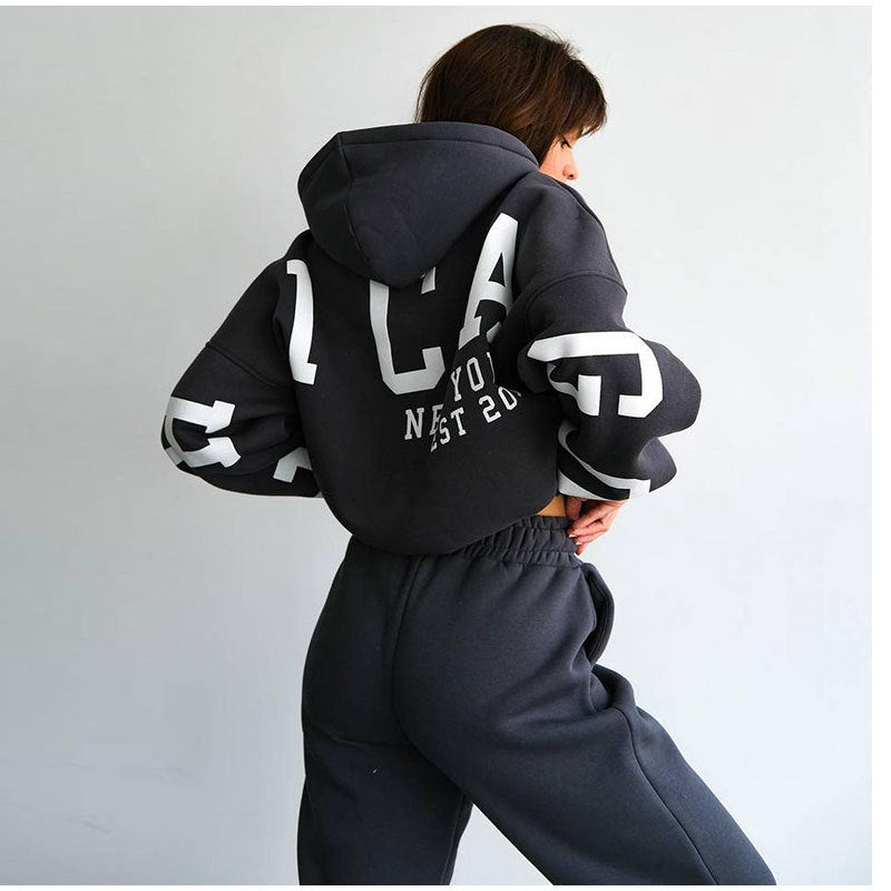 Damen Lässiger Oversize-Sweatanzug mit Kapuze und elastischem Bund Amawinc