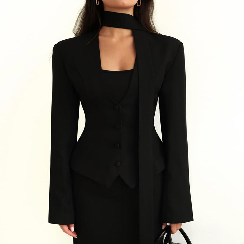 Damen Blazer mit hochgeschlossenem Kragen und voluminösen Ärmeln Amawinc
