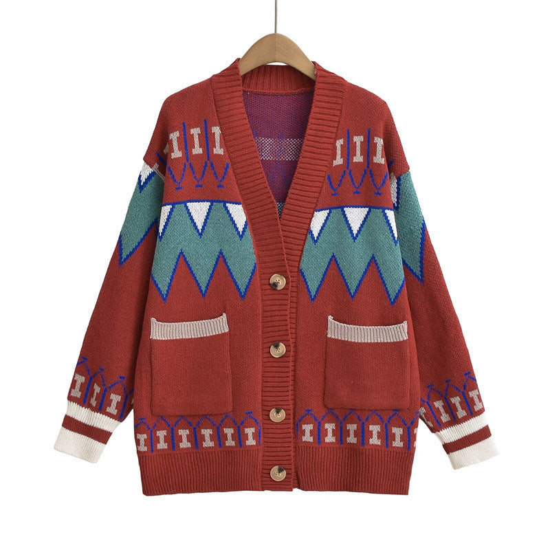 Damen Strickjacke mit kreativem Muster und praktischen Taschen Amawinc - Amawinc