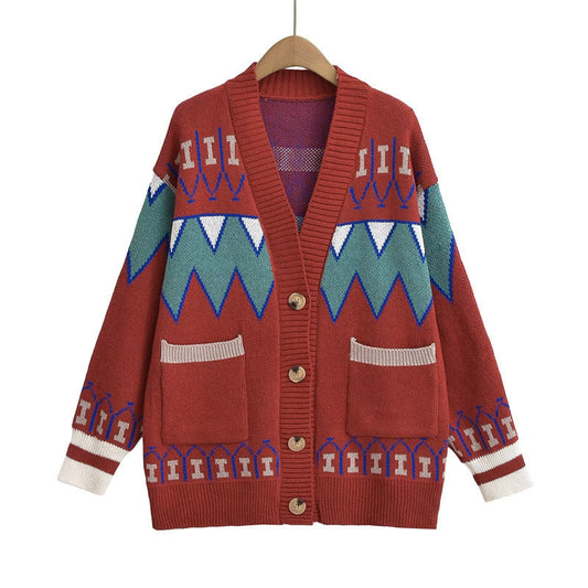 Damen Strickjacke mit kreativem Muster und praktischen Taschen Amawinc - Amawinc