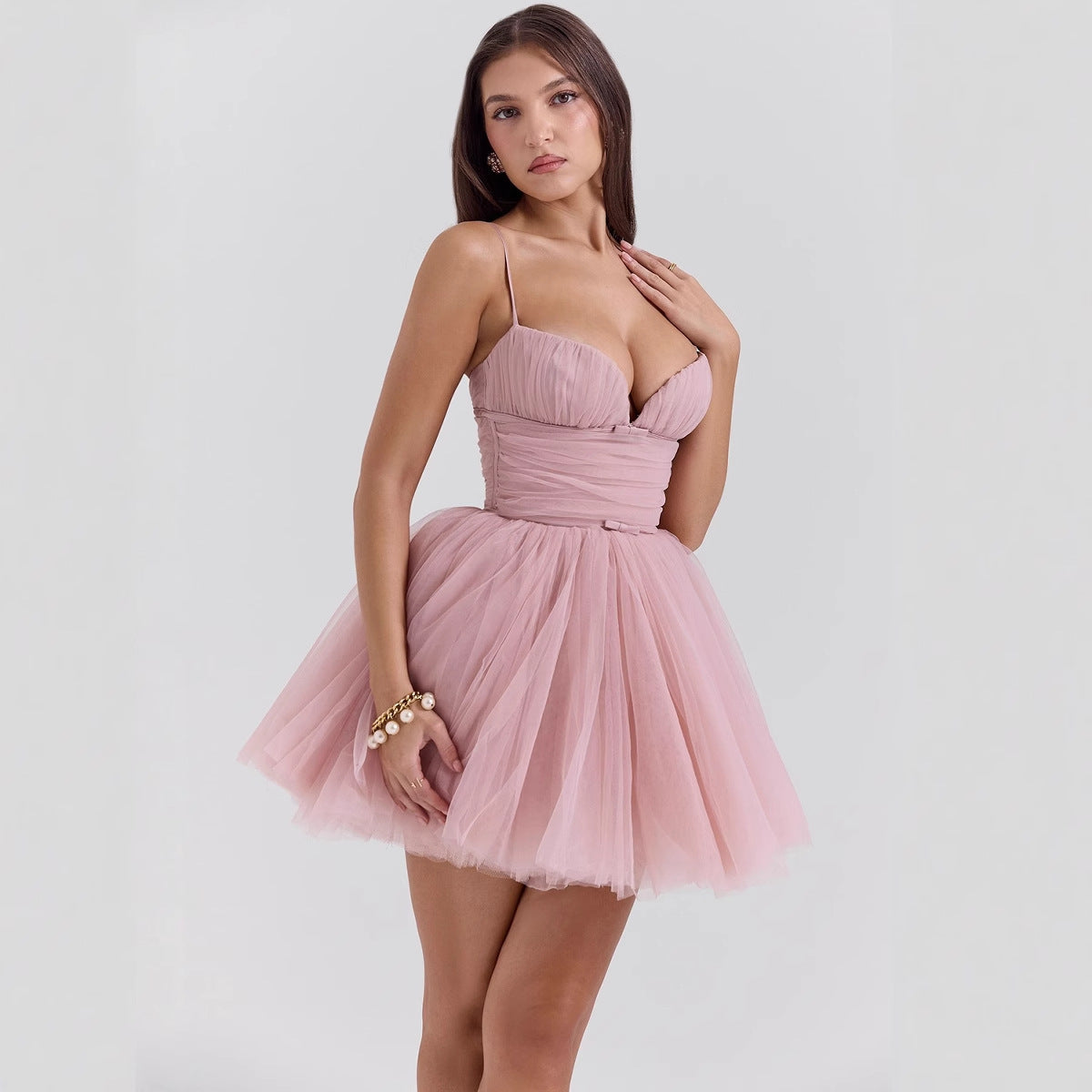 Damen Verspielt geschnittenes Tüllkleid mit verstellbaren Trägern und einer schwingenden Silhouette Amawinc