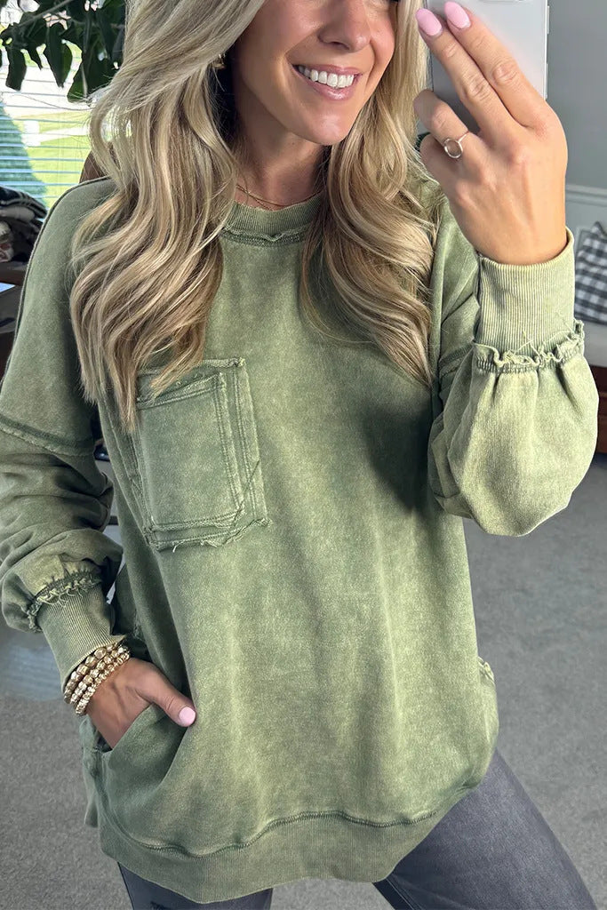 Damen Lässiger Oversized-Sweatshirt mit Rüschendetails Amawinc