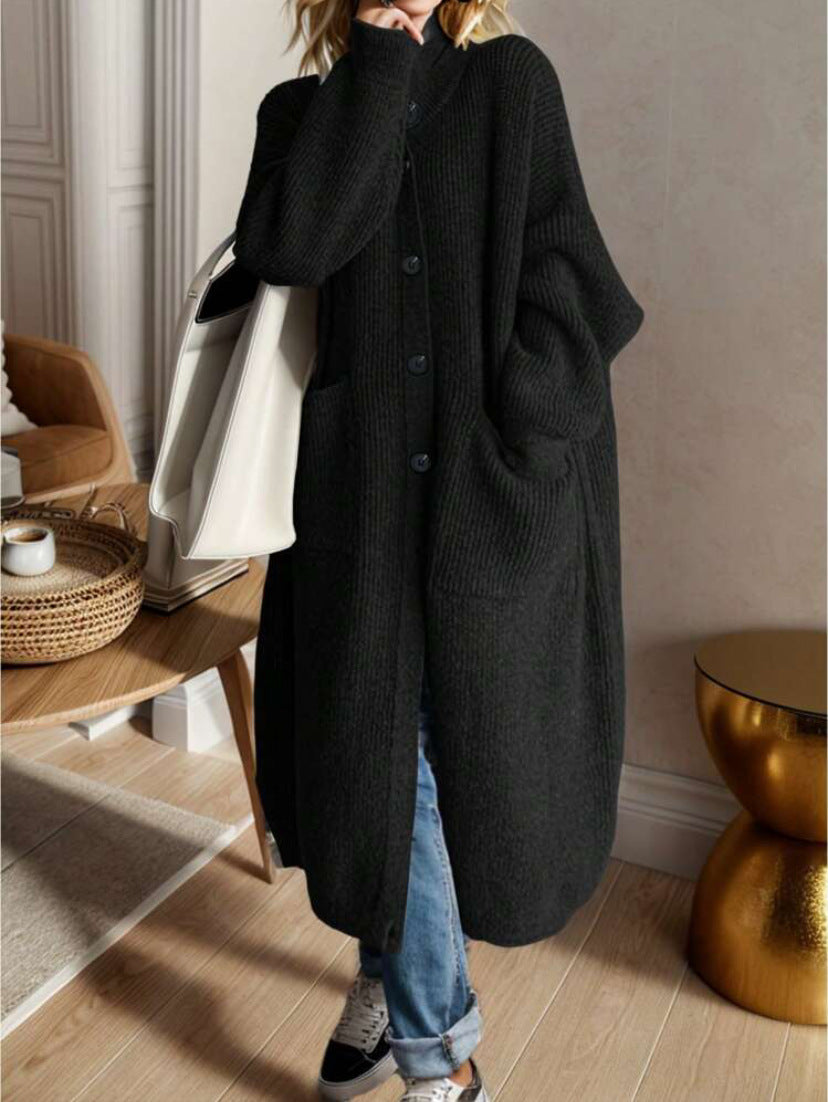 Damen Modische Strickjacke mit großzügigen Taschen und Knopfdetail Amawinc