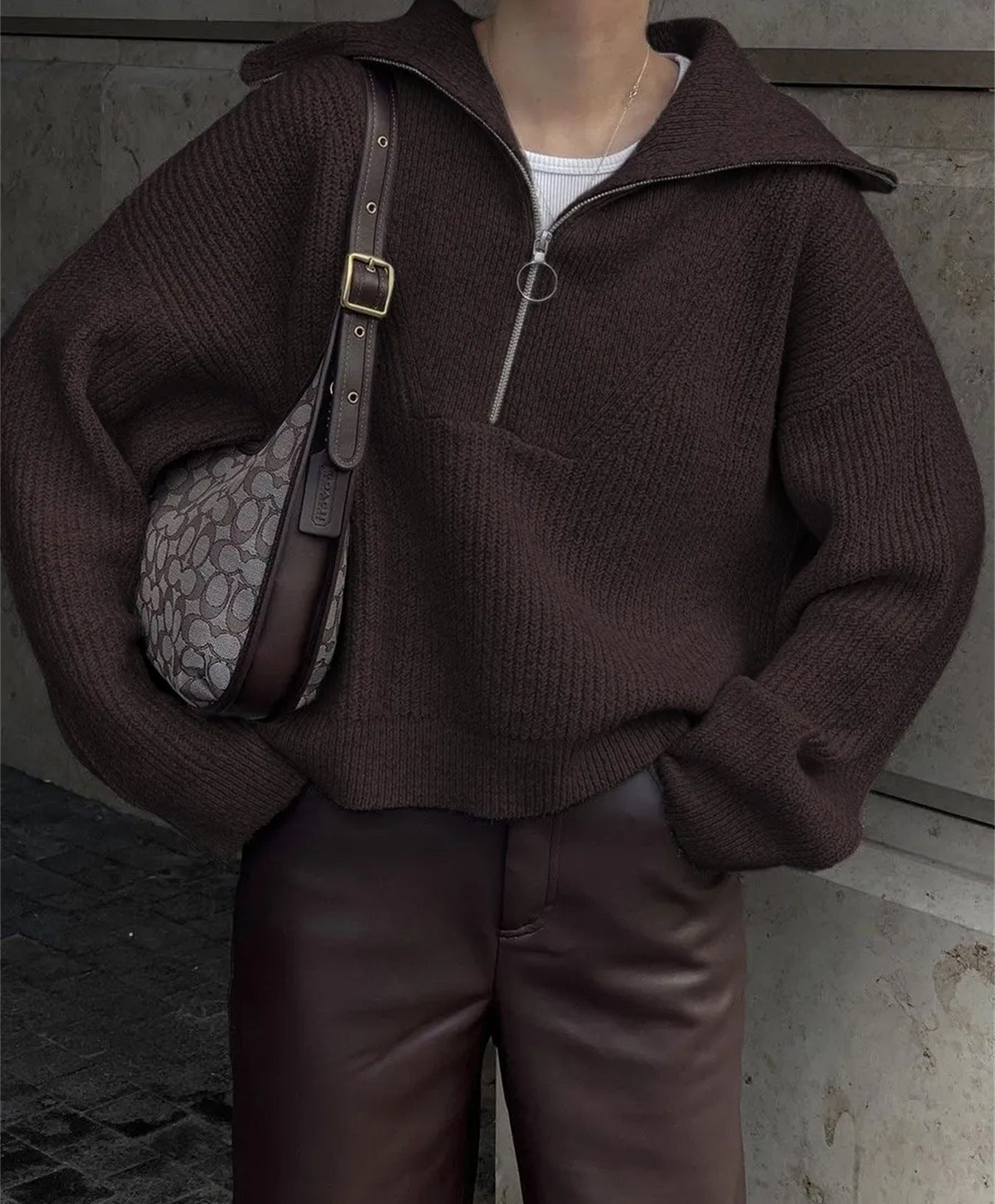 Damen Strickpullover mit Reißverschluss und lässigem Schnitt Amawinc