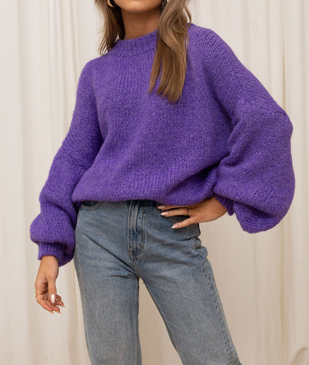 Damen gemütlicher Oversize-Pullover mit voluminösen Ärmeln und weichtexturiertem Strick Amawinc