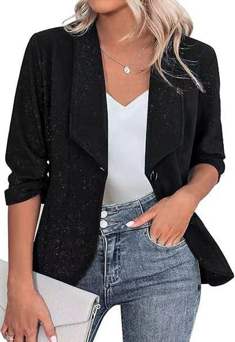 Damen Glitzer Blazerjacke mit femininer Silhouette und elegantem Revers Amawinc