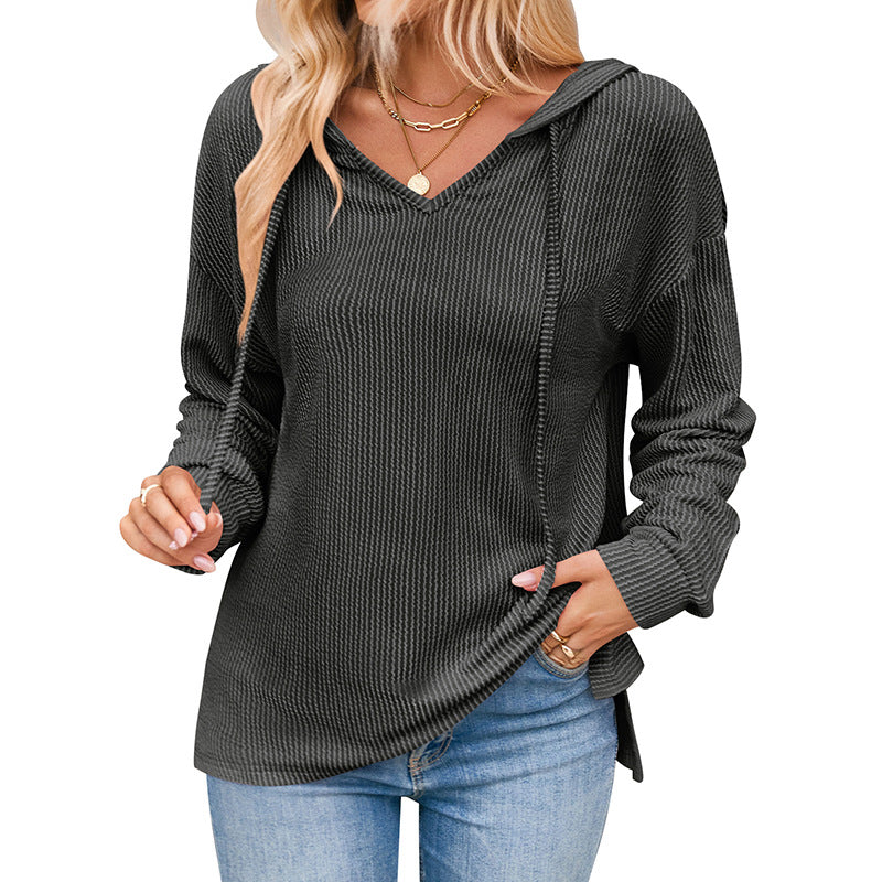 Damen lässiger Sweater mit V-Ausschnitt und Kordelzug Amawinc