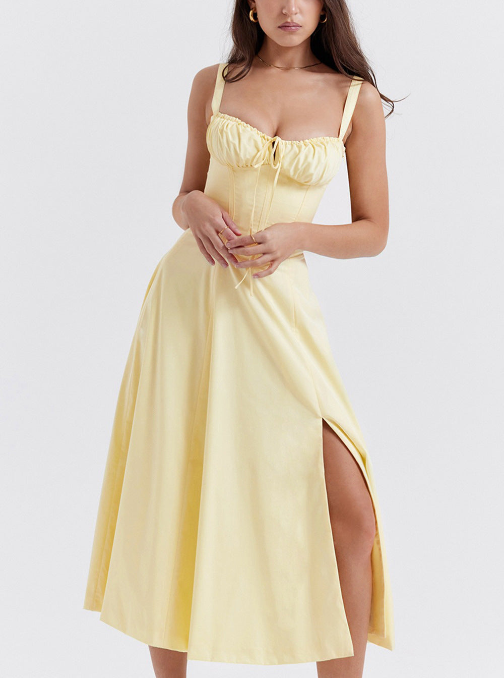 Robe Midi Sans Manches Effet Wrap Avec Fente Élevée Imprimé Floral Léger Pour L'Été Confortable