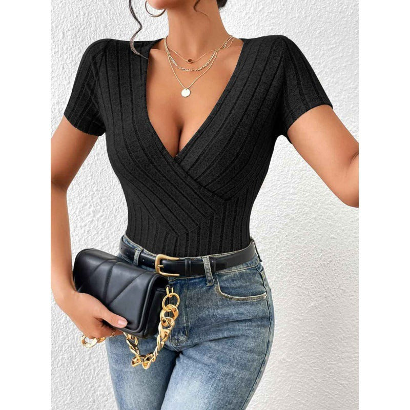 Damen Wickelbody mit dekorativem Streifenmuster Amawinc