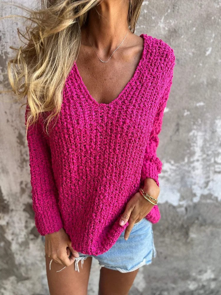 Damen Strickpullover mit V-Ausschnitt und lässigem Schnitt Amawinc