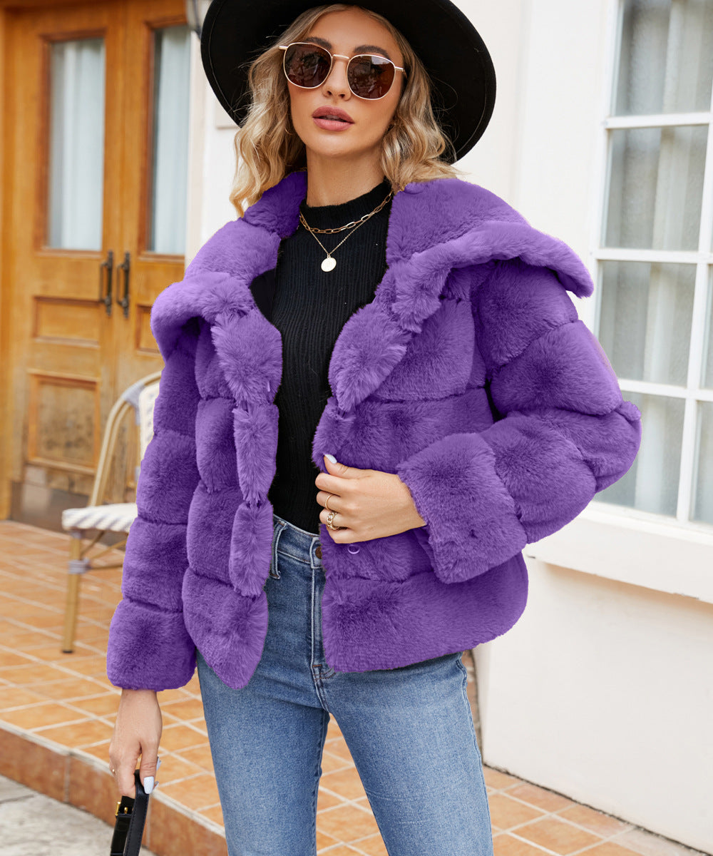 Damen Fleece-Puffjacke mit Kapuze Amawinc