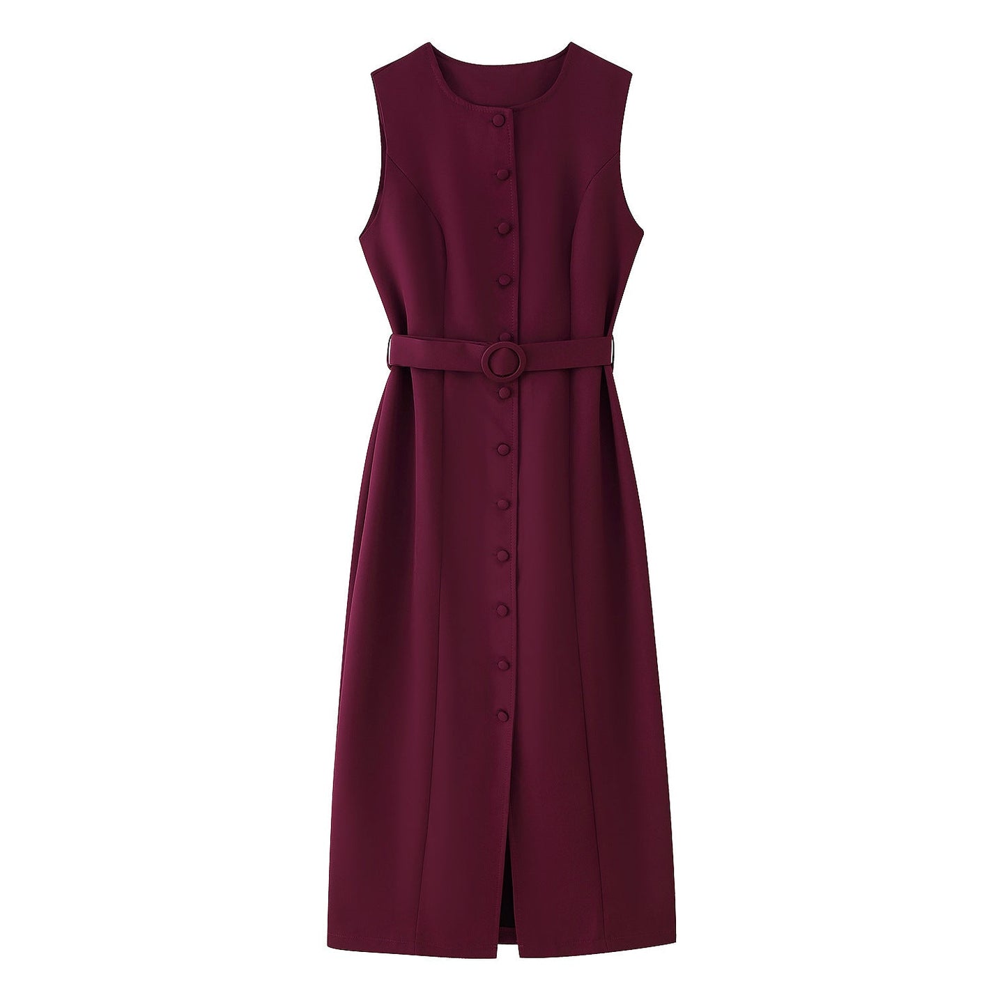 Damen ärmelloses Wickelkleid mit Knopfverschluss und Taillengürtel Amawinc