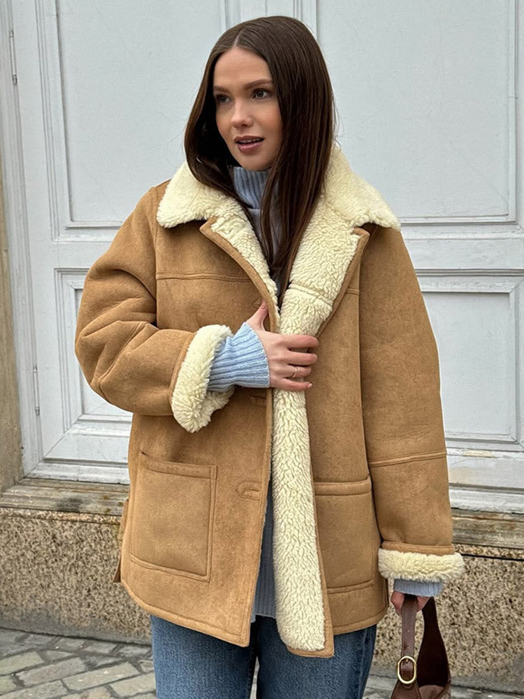 Damen Oversized Kunstfelljacke im lässigen Schnitt Amawinc