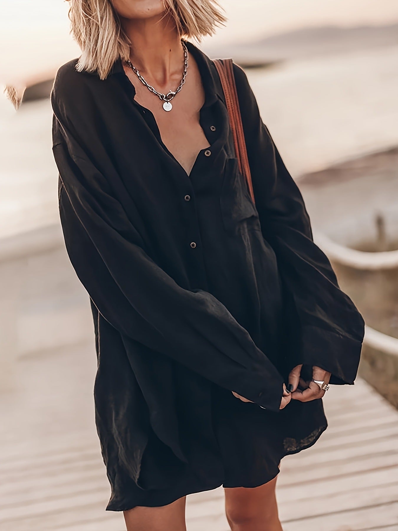 Damen lässige Oversized-Bluse aus Leinen Amawinc