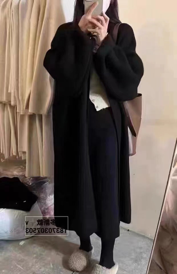 Manteau Cardigan Femme Oversize En Maille De Laine À Ouverture Drapée Et Longueur Maxi