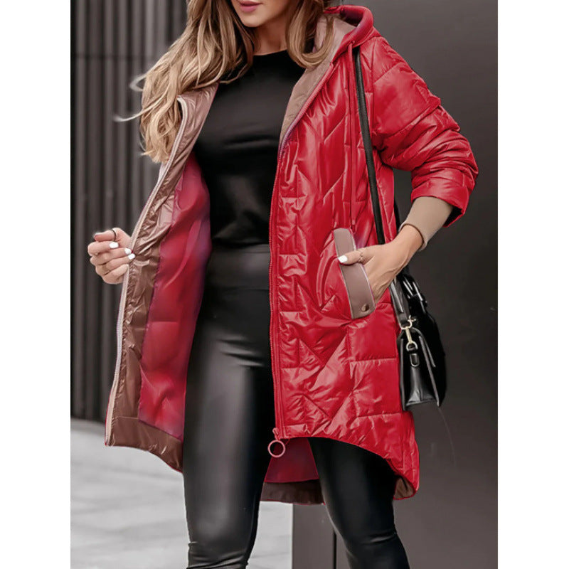 Damen Lässige Steppjacke mit Kapuze und großen Taschen Amawinc