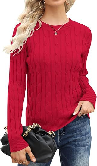 Damen klassischer Strickpullover mit Zopfdesign Amawinc