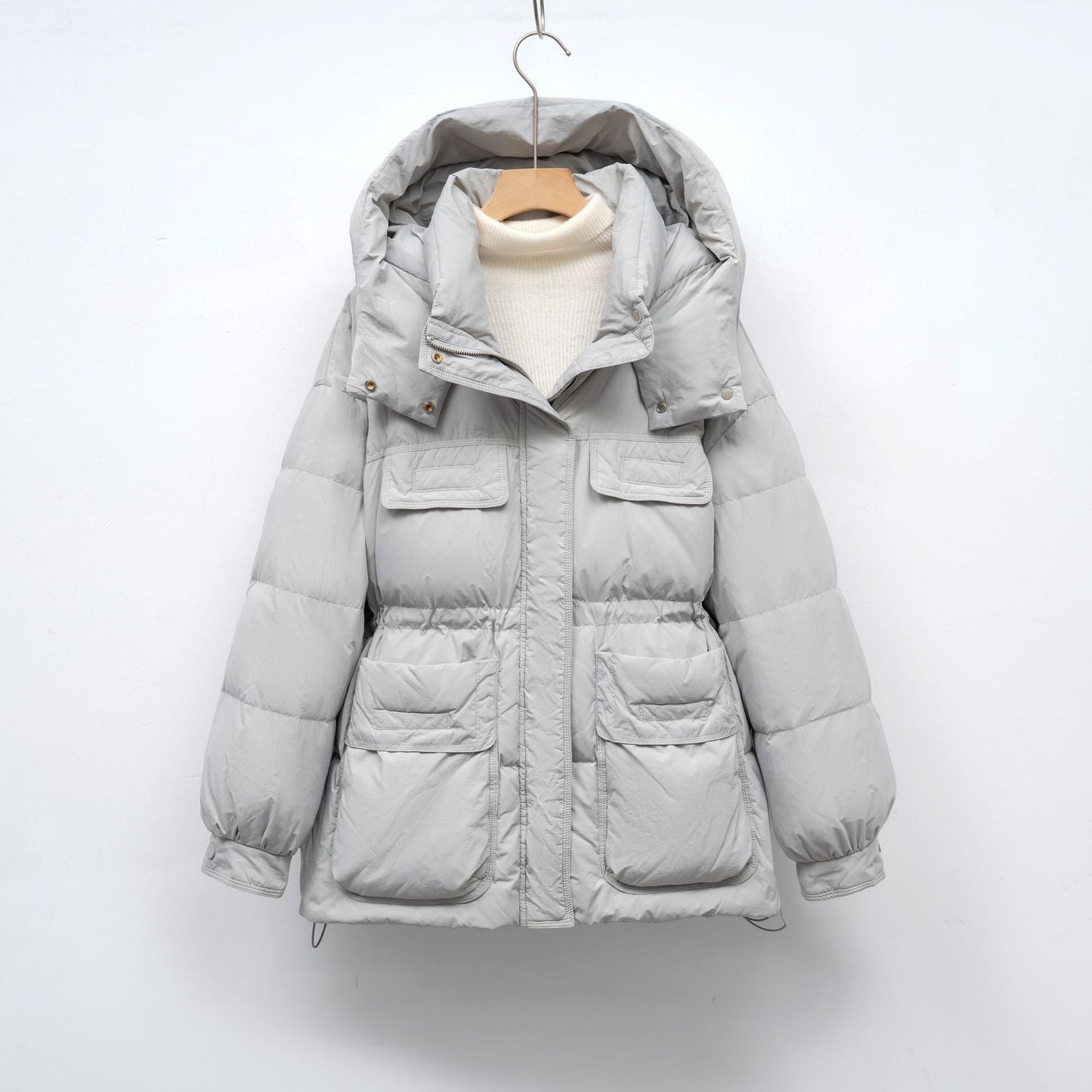 Damen gesteppte Winterjacke mit voluminösem Schnitt und praktischen Taschen Amawinc