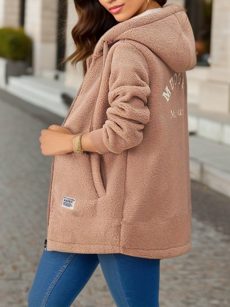 Damen Kuschelige Fleecejacke mit Kapuze und praktischen Taschen Amawinc