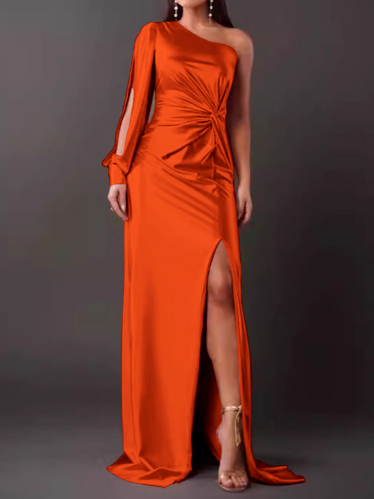 Damen Abendkleid mit asymmetrischem Ausschnitt und eleganter Faltenlegung Amawinc