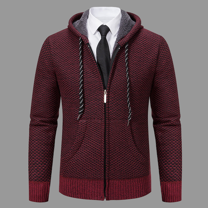 Amawinc Cardigan Homme À Capuche En Maille Mélangée Zip Complet Avec Poignets Côtelés Pour Style Smart Casual