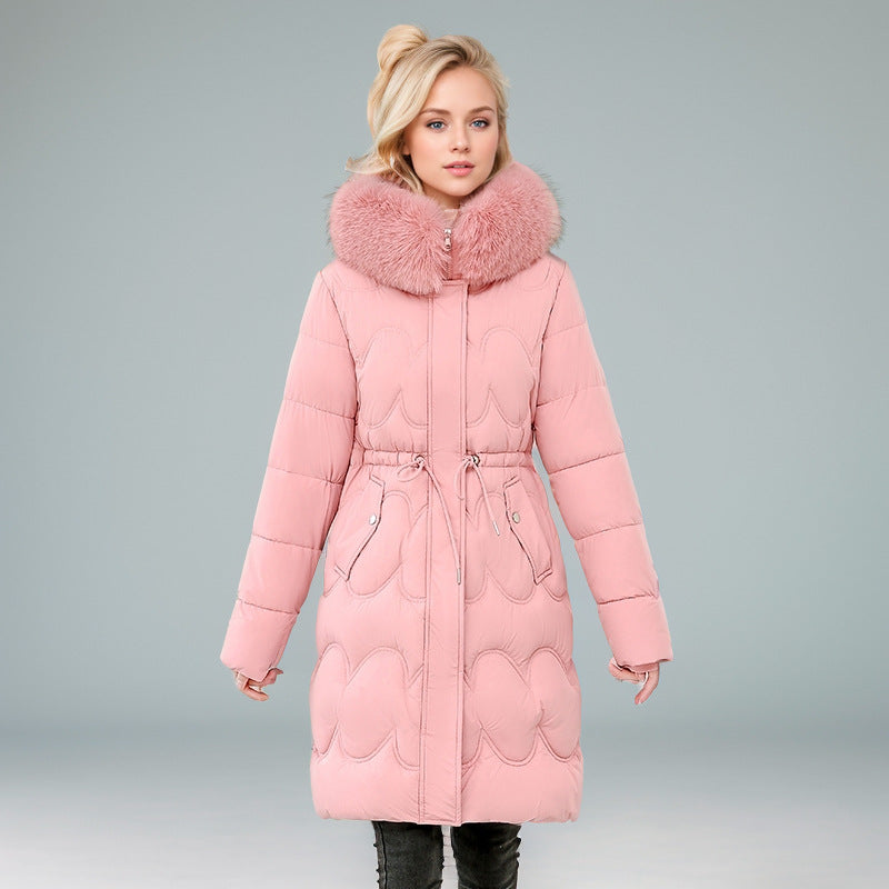 Damen modischer Puffer-Mantel mit abnehmbarem Kunstfellkragen und taillierbarem Gummizug Amawinc