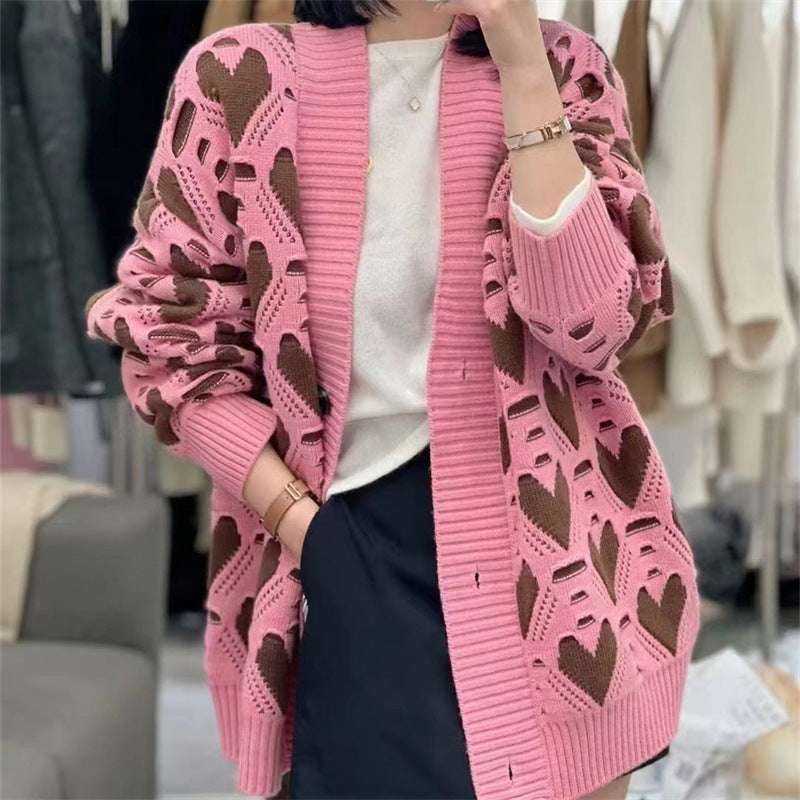 Damen Strickjacke mit Herzmotiv und luxuriösem Schnitt Amawinc