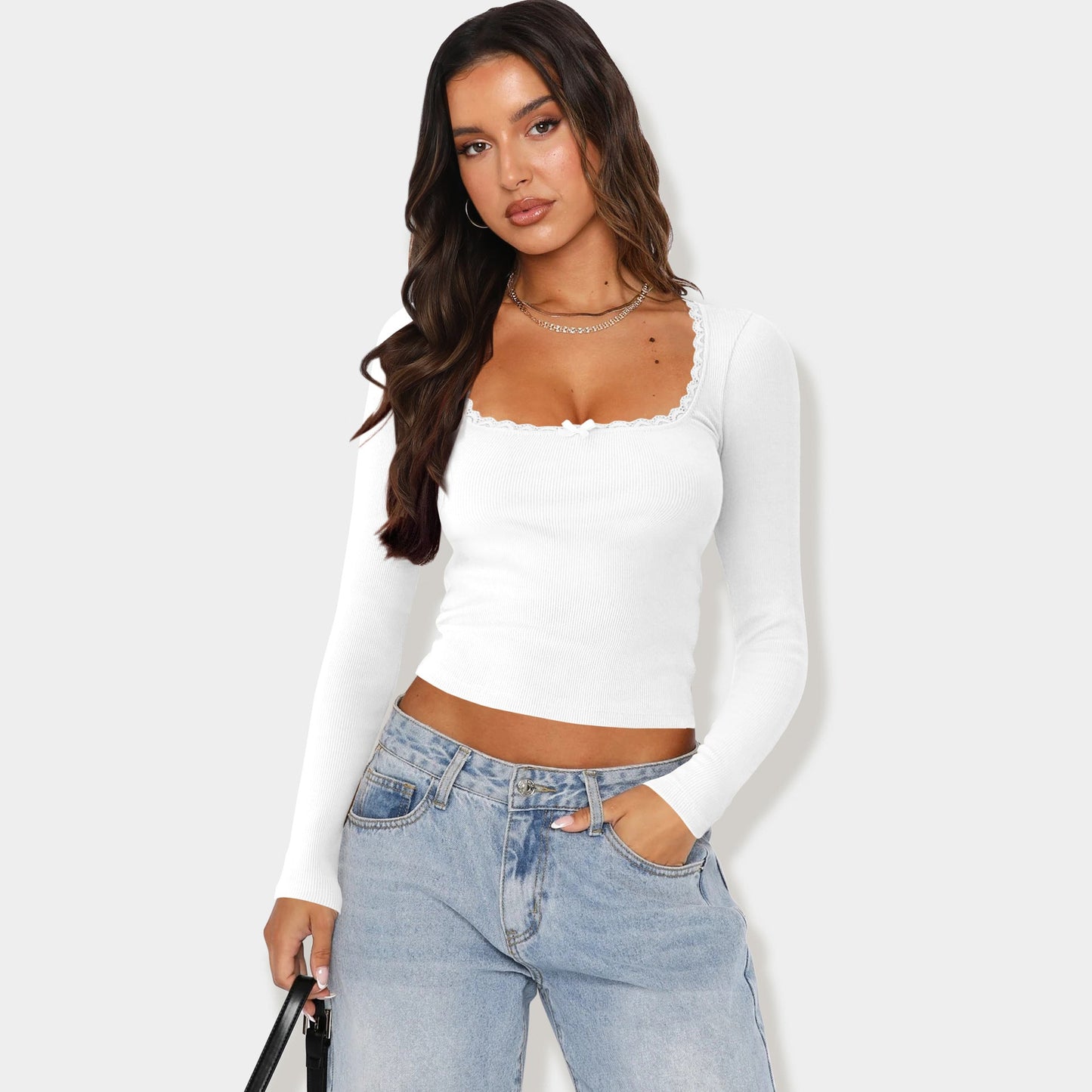 Damen Langarmshirt mit eleganter Rüsche und körpernaher Passform Amawinc