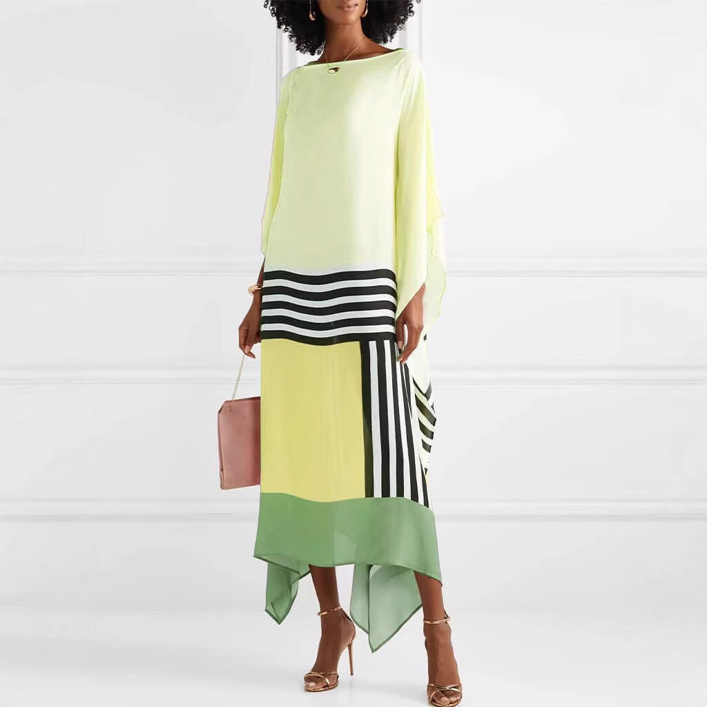 Robe Maxi Femme À Une Épaule Coupe Loose Avec Ourlet Asymétrique À Rayures Et Décontractée