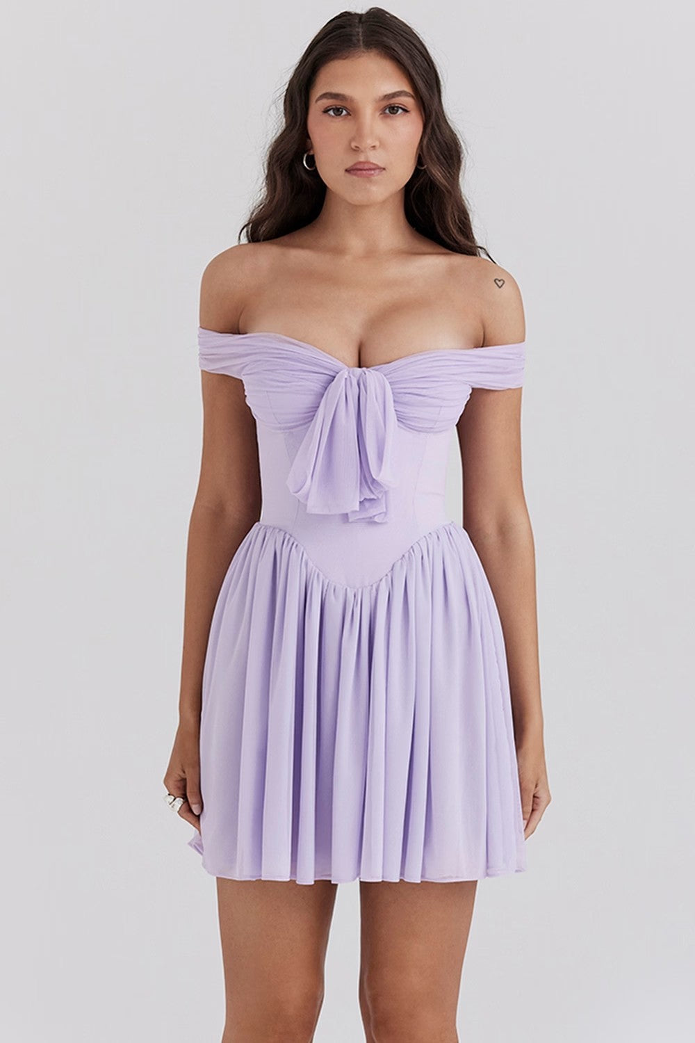 Robe Courte À Épaules Dénudées Pour Femme Avec Nœud Et Drapé Léger En Viscose Idéale Jour Nuit
