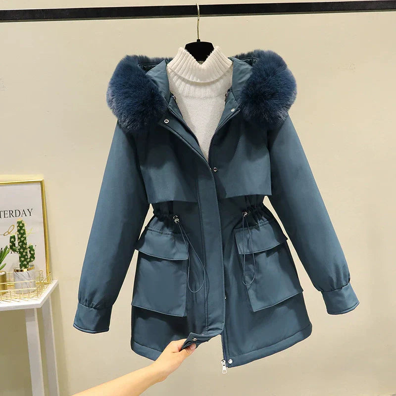 Parka Pour Femme Nordisk Flair Coupe Ajustée Avec Capuche En Fausse Fourrure Doublure Matelassée Fermeture Éclair Avant