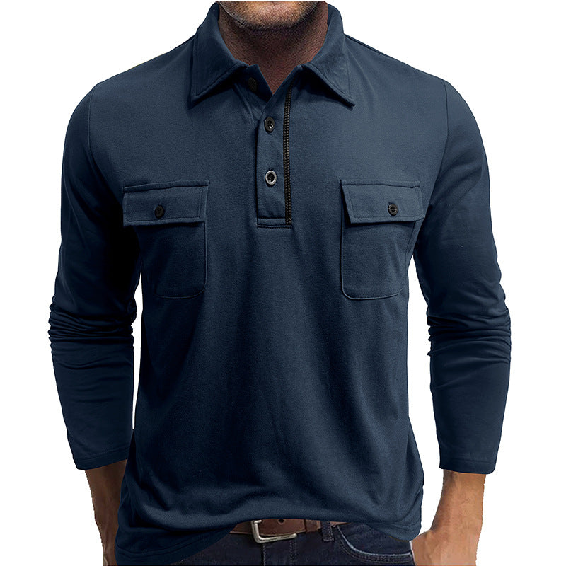 Polo Homme Manches Longues en Coton Mélangé Coupe Régulière avec Poches à Rabats sur la Poitrine Nordisk Flair