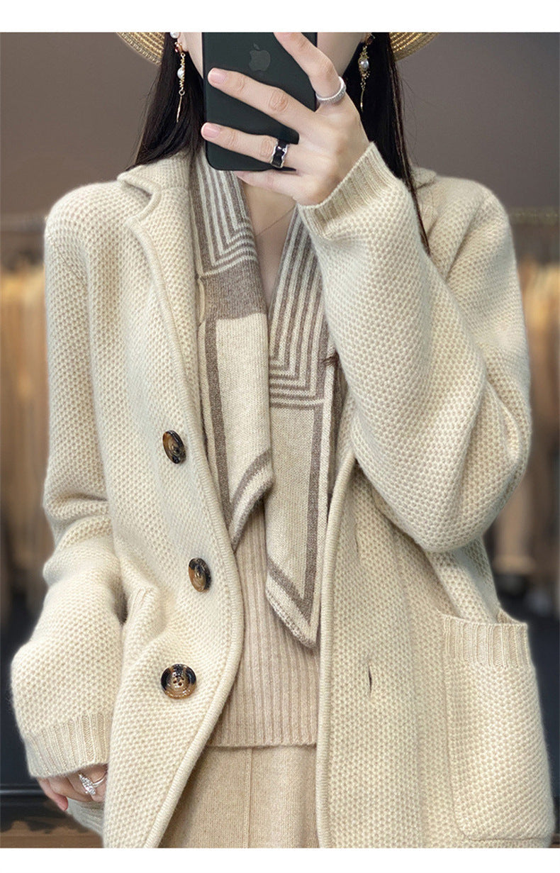 Damen Strickjacke mit oversized Schnitt und lässigem Kragen Amawinc