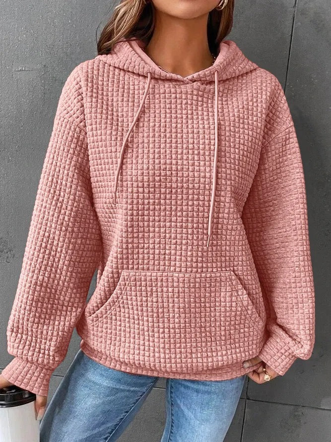Damen Waffelstruktur Hoodie mit Kängurutasche und lässigem Schnitt Amawinc