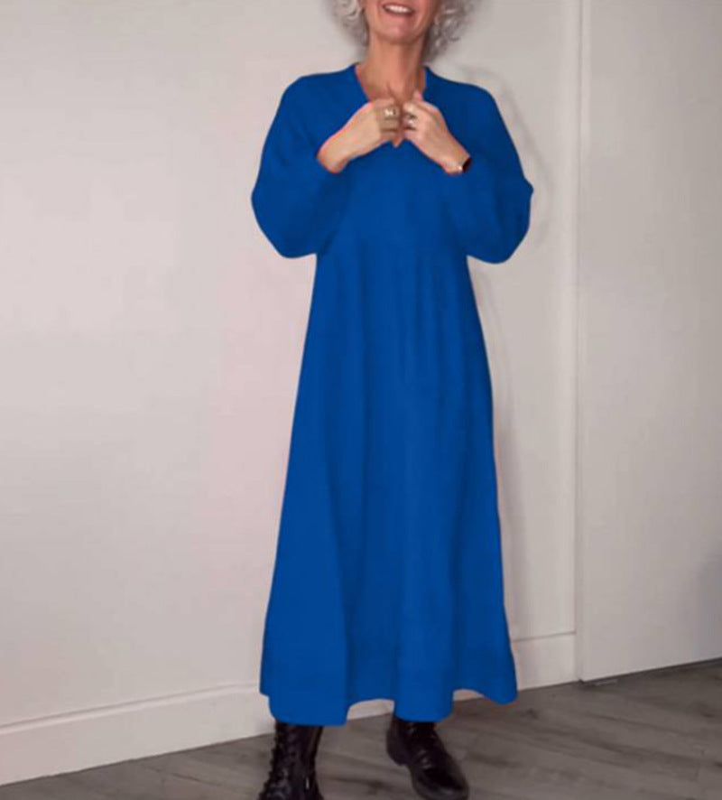 Damen Maxikleid mit elegantem V-Ausschnitt und bequemen langen Ärmeln Amawinc