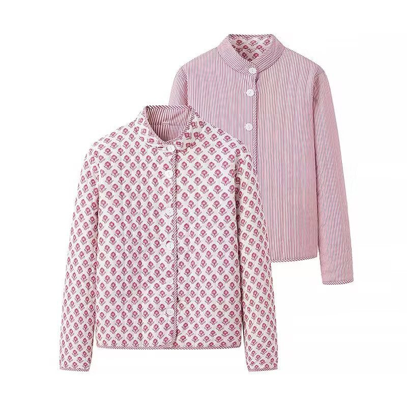 Damen reversible Baumwolljacke mit elegantem Druck Amawinc