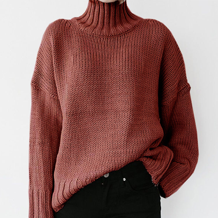Damen Grober Strickpullover mit hohem Kragen und lässigem Schnitt Amawinc