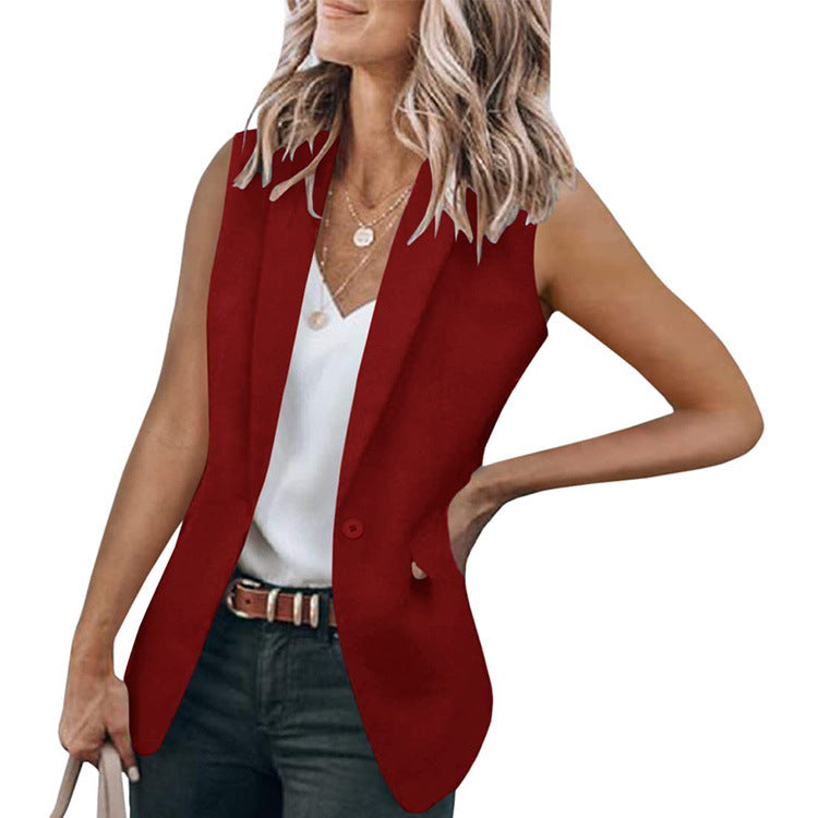 Damen ärmelloser Blazer mit modernen Taschen Amawinc