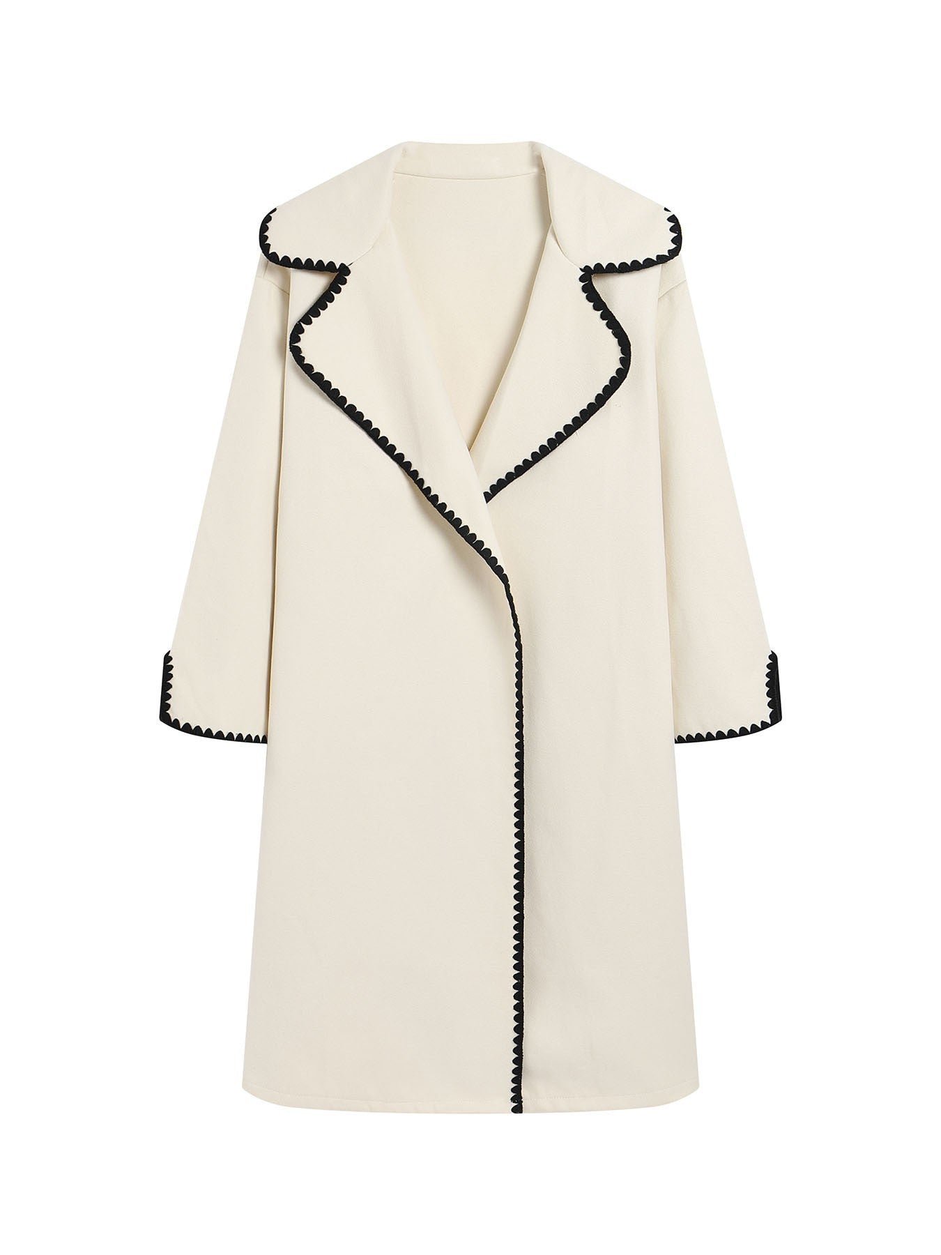 Amawinc Veste Coupe-Vent Femme En Laine Oversize Avec Col Revers Et Broderie Fine Sur L Etoffe Exterieure