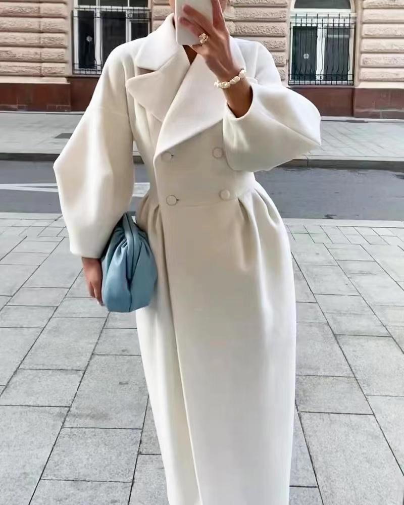 Damen eleganter Trenchcoat mit hohem Schlitz und Puffärmeln Amawinc