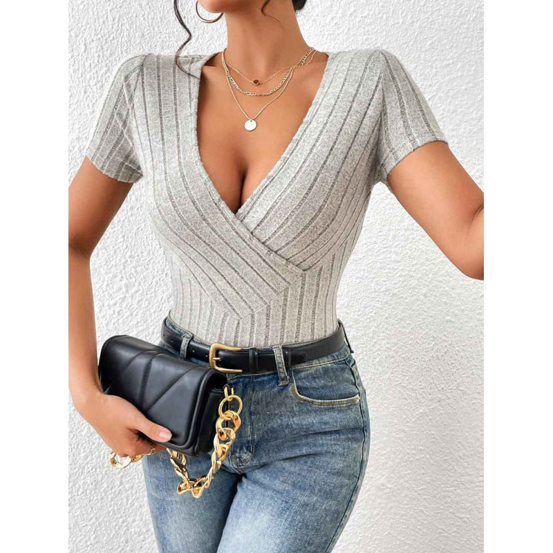 Damen Wickelbody mit dekorativem Streifenmuster Amawinc