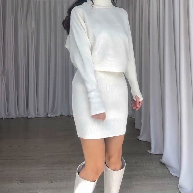 Damen Strickkleid mit lässigem Rollkragen und angeschnittenen Ärmeln Amawinc